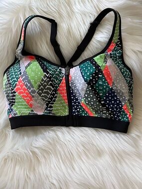 VSX Victoria's Secret Multi-Color Geometric Front-Zip Sports Bra 34B